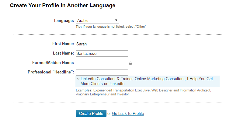 LinkedIn Profile in another language